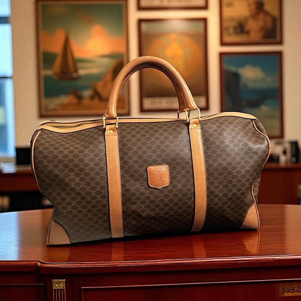 Celine Brown Tan Macadam Monogram Travel Bag